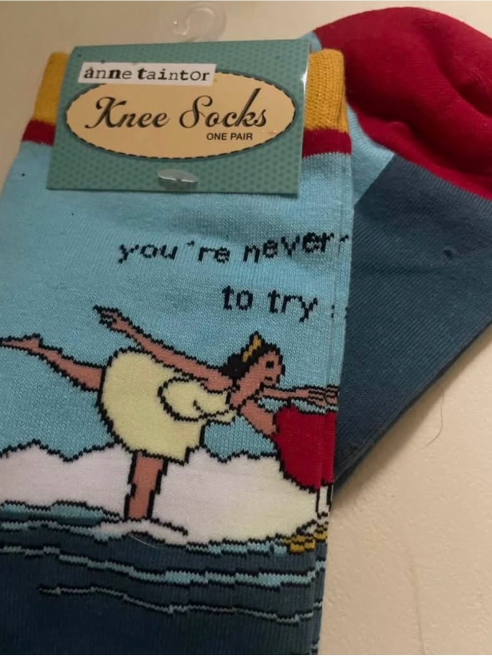Anne Taintor Knee Socks with Red Accents